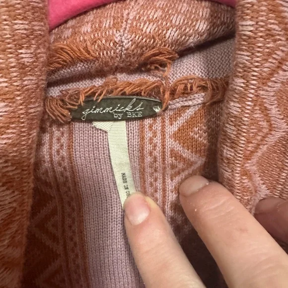 Gimmicks Patchwork Fringe Open Front Sweater Fringe flannel Sleeves Size Large - Picture 5 of 8